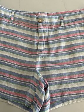 St. Tropez Striped Pastel Linen-Blend  Shorts - Blue, Pink, Green